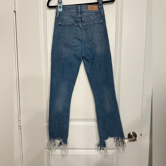 7 For All Mankind High Waist Slim Kick Jeans with Shredded Frayed Hem Size 25 - Picture 4 of 9